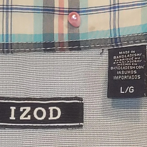 IZOD Men's Short Sleeve  Button Down Plaid Shirt White/Blue/Red Size Large - Picture 3 of 6